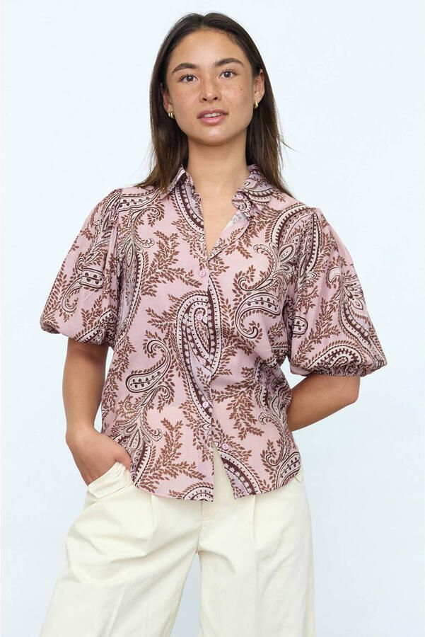 SisterS Point viscose blouse met paisley lichtroze