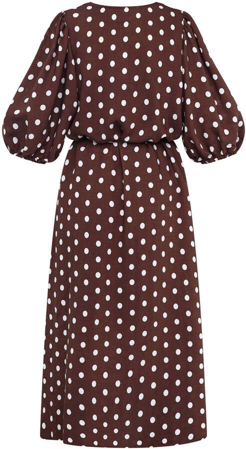 SisterS Point viscose midi jurk met stippen bruin - Foto 3
