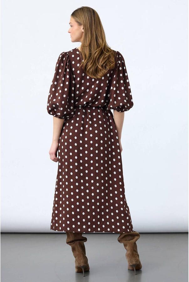 SisterS Point viscose midi jurk met stippen bruin - Foto 2
