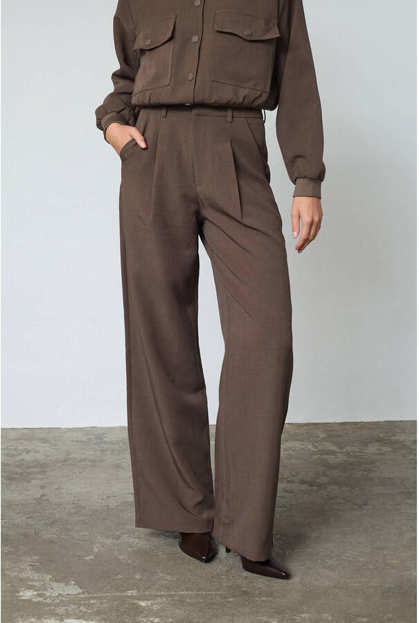 SisterS Point wide leg high waist pantalon donkerbruin