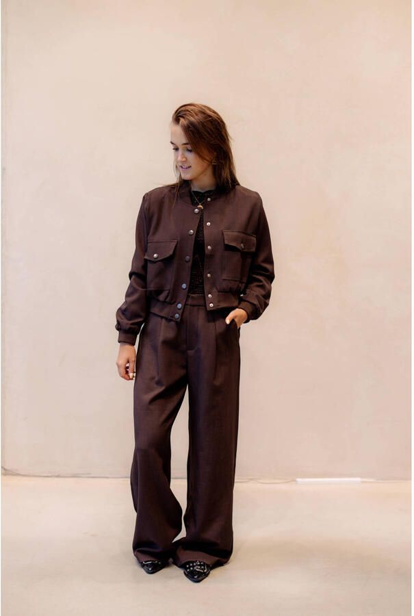 SisterS Point wide leg high waist pantalon donkerbruin