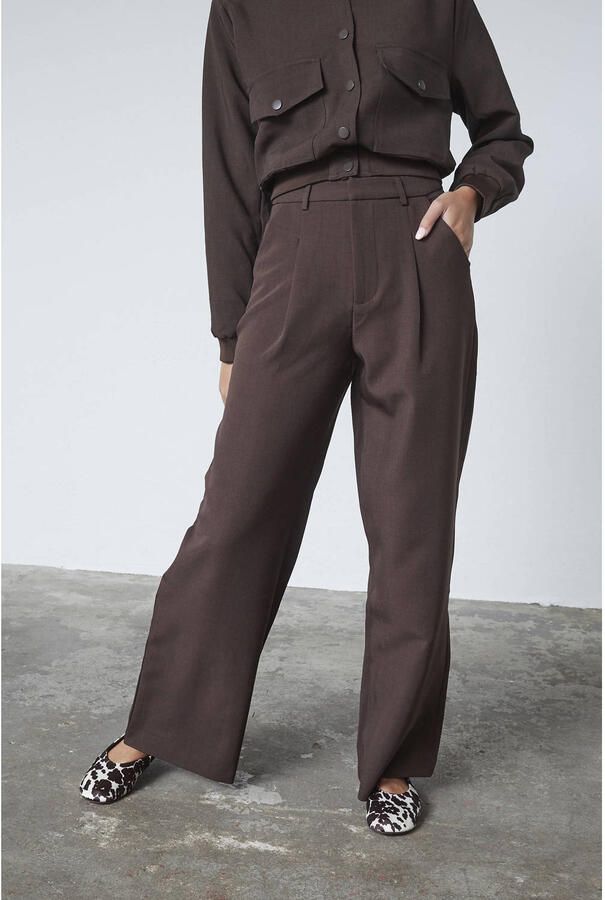 SisterS Point wide leg high waist pantalon donkerbruin - Foto 2