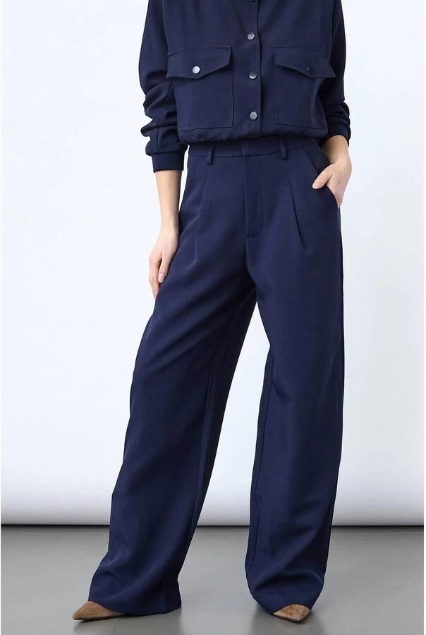 SisterS Point wide leg pantalon met plooien donkerblauw