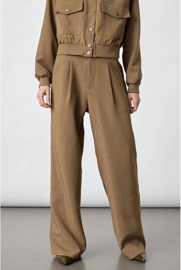 SisterS Point wide leg pantalon met plooien zand