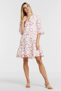 Smashed Lemon A-lijn jurk Jordan met grafische print en borduursels wit roze