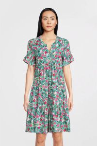 Smashed Lemon jurk Alicia met fruitprint en ruches groen roze