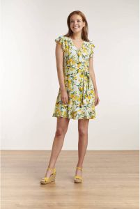 Smashed Lemon overslagjurk Alice met fruitprint en ruches mintgroen groen geel