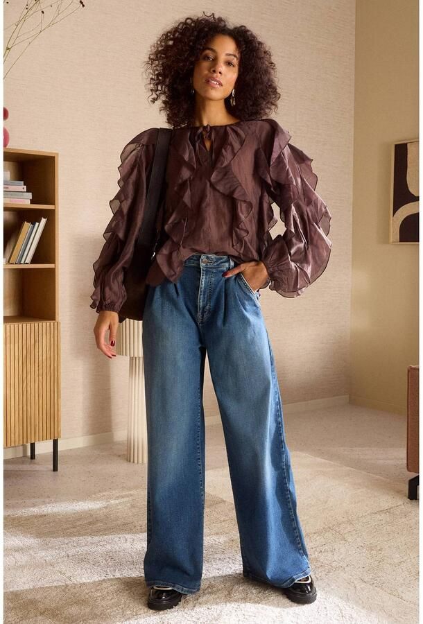 Smashed Lemon blouse met ruches donkerbruin - Foto 2