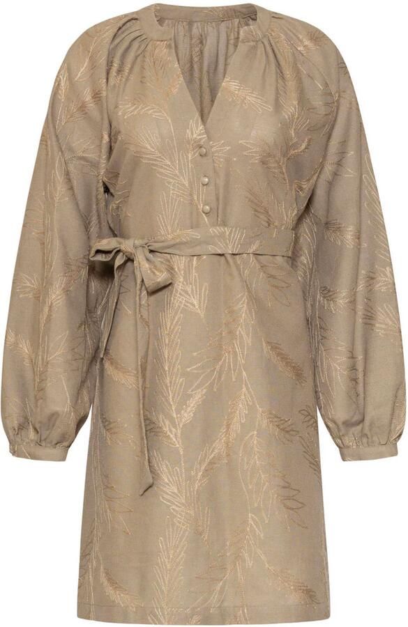 Smashed Lemon blousejurk met borduursels en linnen taupe - Foto 3