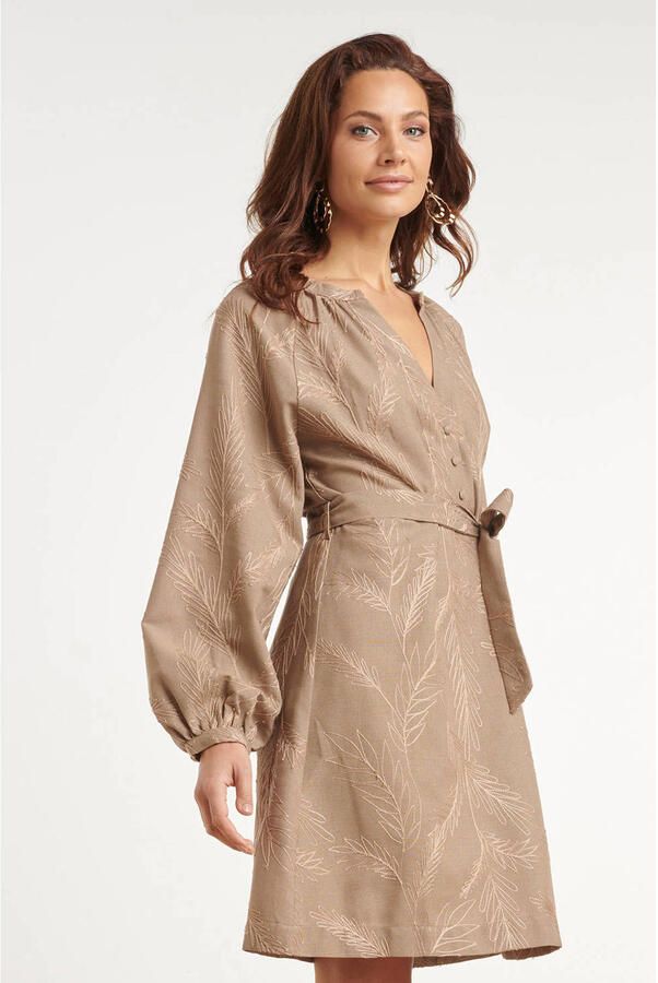 Smashed Lemon blousejurk met borduursels en linnen taupe - Foto 2