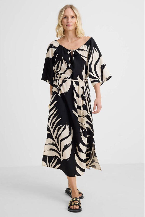 Smashed Lemon blousejurk met ceintuur zwart wit