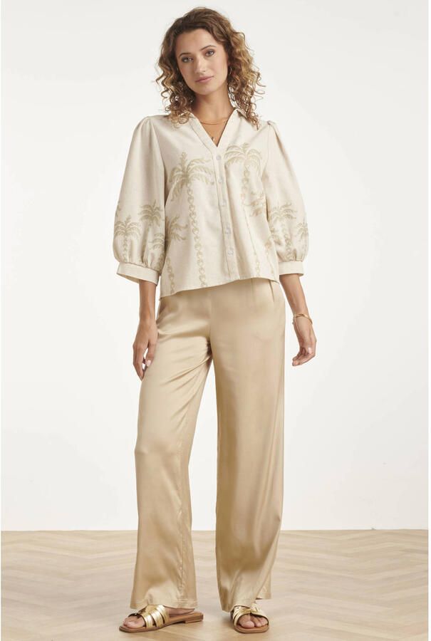 Smashed Lemon gebloemde blouse beige