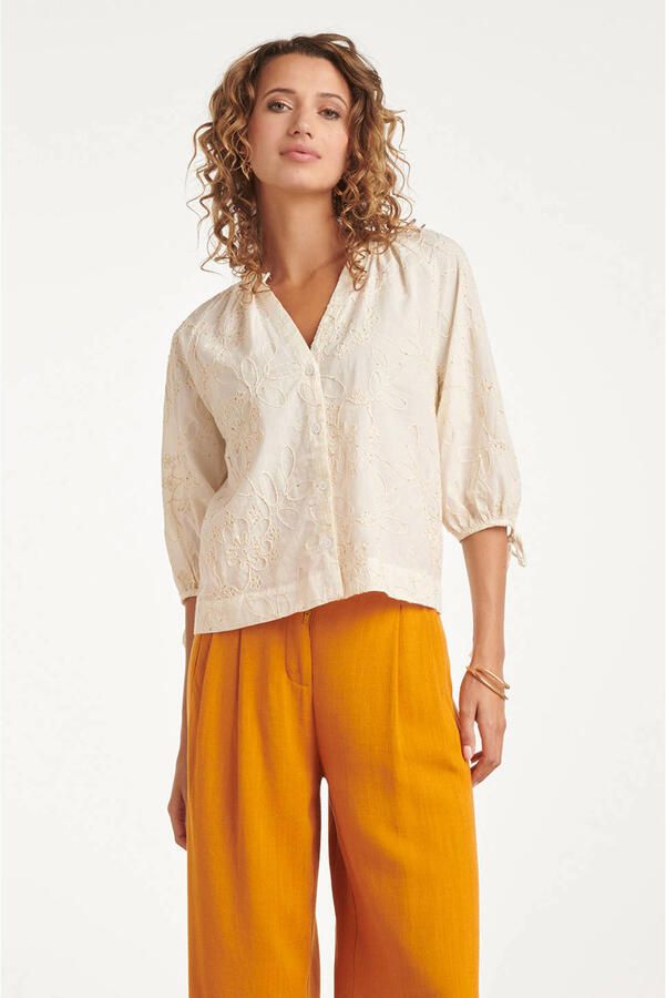 Smashed Lemon gebloemde blouse ecru