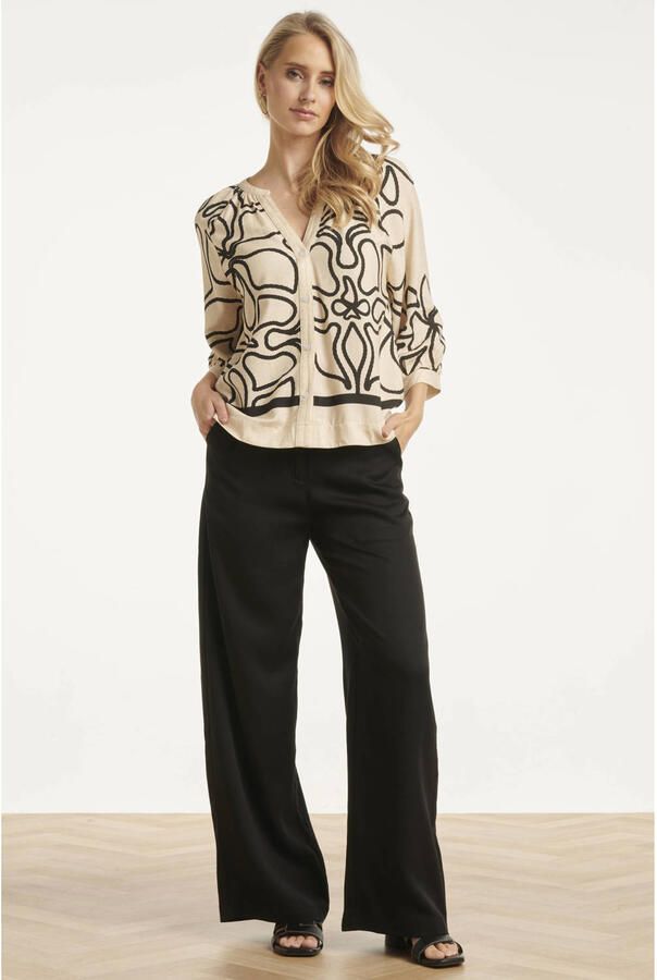 Smashed Lemon gebloemde blouse met linnen ecru
