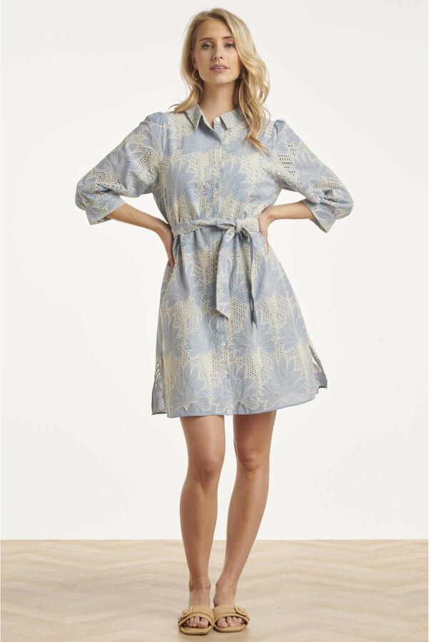Smashed Lemon gebloemde blousejurk met ceintuur lichtblauw