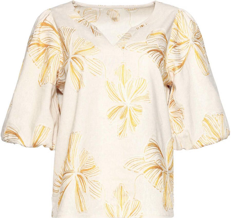 Smashed Lemon gebloemde blousetop met linnen geel