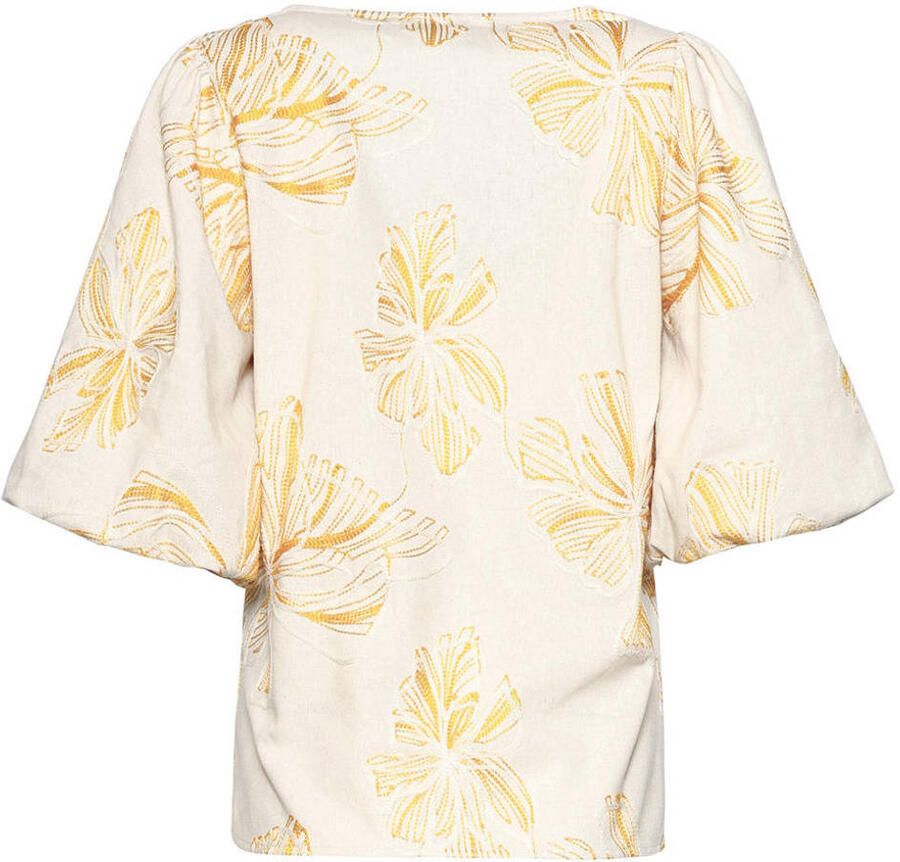 Smashed Lemon gebloemde blousetop met linnen geel - Foto 2