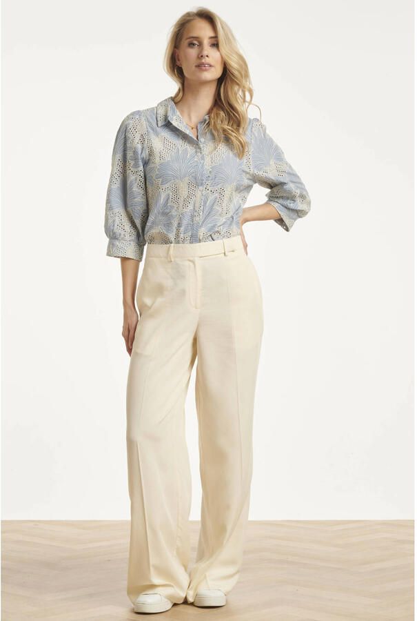Smashed Lemon gebloemde broderie blouse lichtblauw