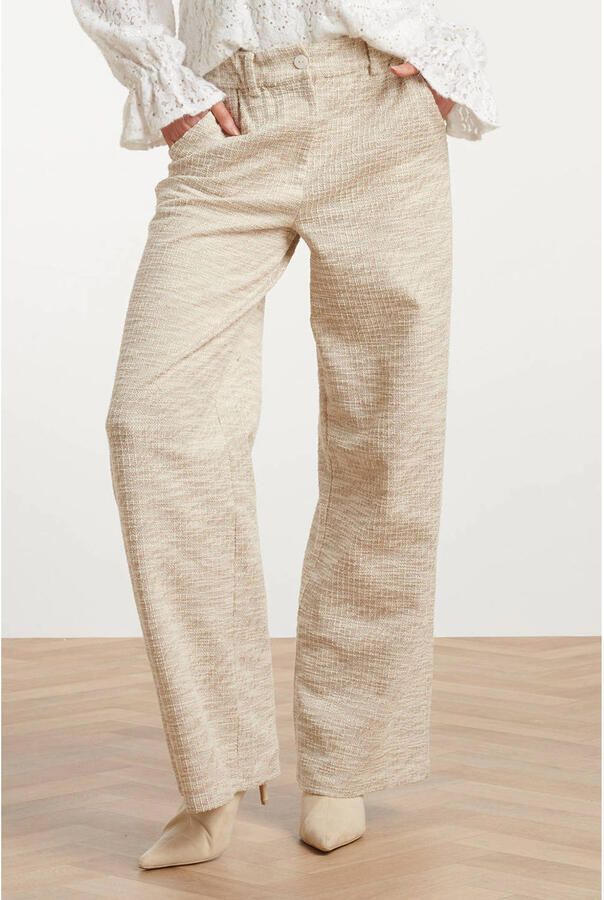 Smashed Lemon high waist wide leg broek beige - Foto 1