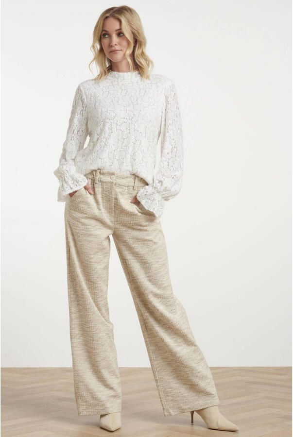 Smashed Lemon high waist wide leg broek beige - Foto 3