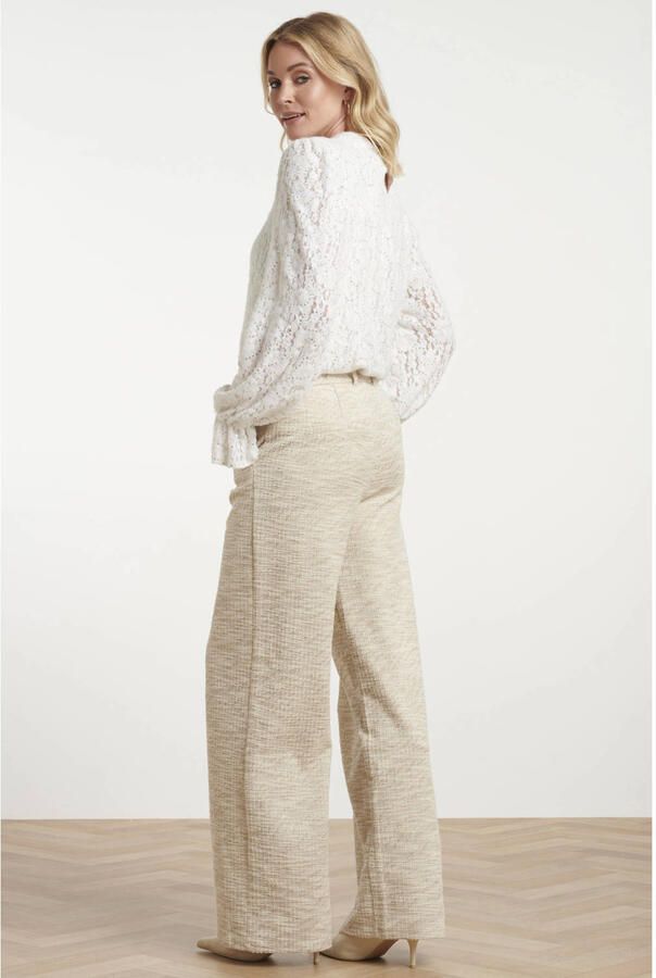 Smashed Lemon high waist wide leg broek beige - Foto 2