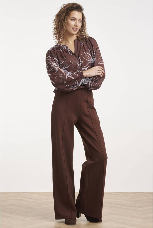 Smashed Lemon high waist wide leg pantalon roodbruin - Foto 3