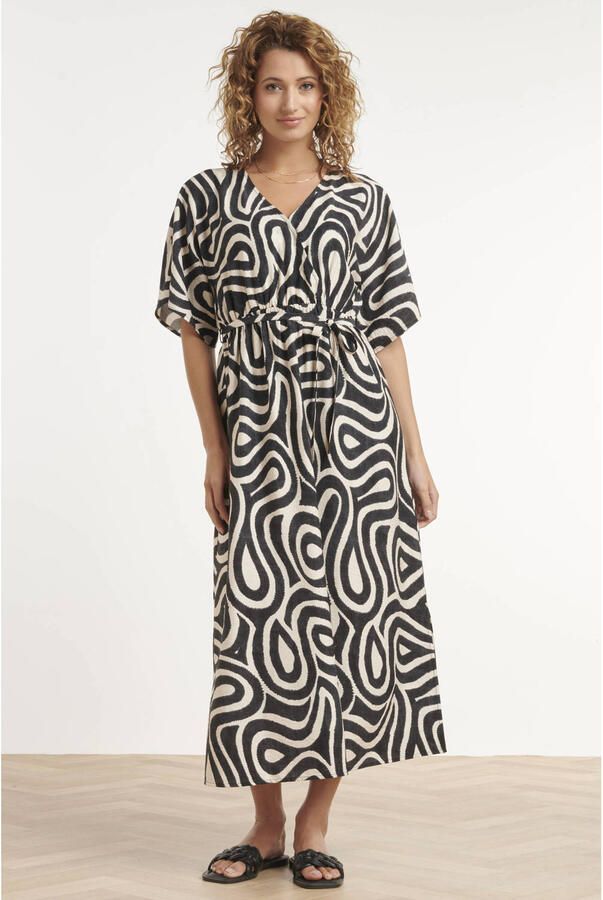 Smashed Lemon katoenen zomerjurk met ceintuur en print zwart