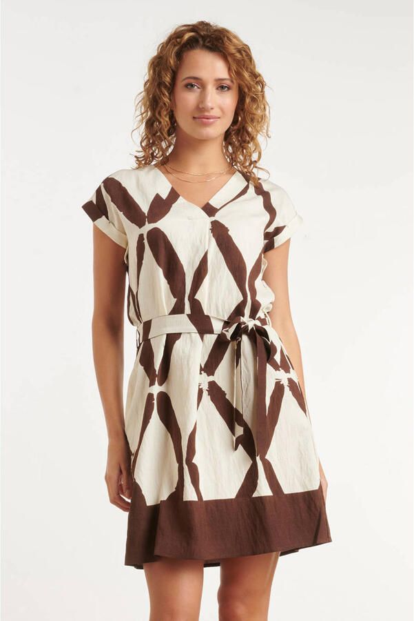 Smashed Lemon rayon korte jurk met print ecru