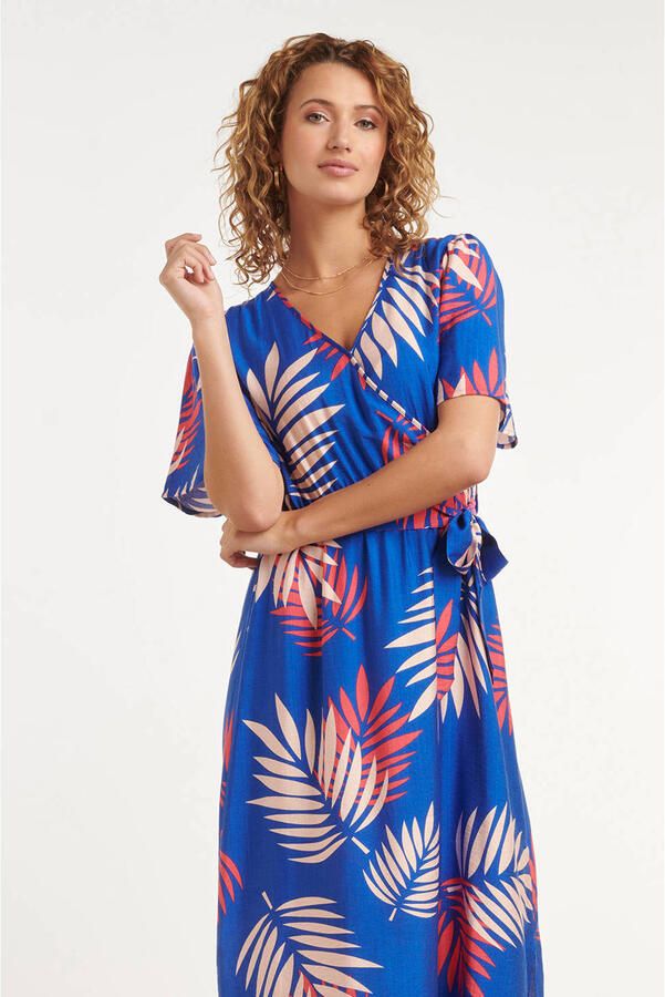 Smashed Lemon rayon midi jurk blauw