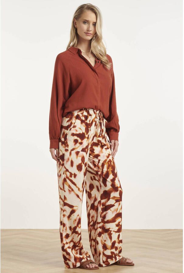 Smashed Lemon regular waist casual broek roodbruin