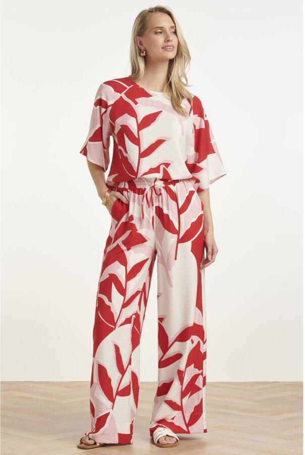 Smashed Lemon regular waist gebloemde casual broek rood
