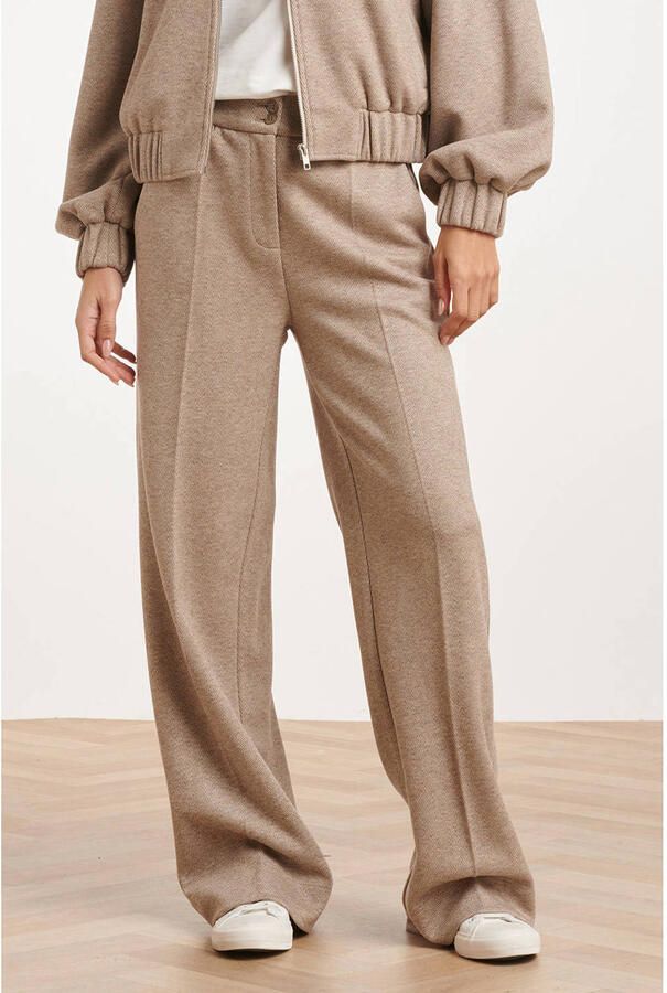 Smashed Lemon straight leg broek met print en wol beige