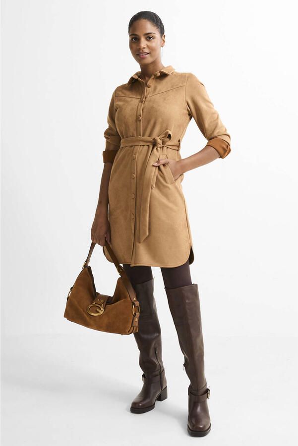 Smashed Lemon suede midi jurk bruin