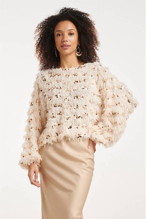 Smashed Lemon top met pailletten ecru