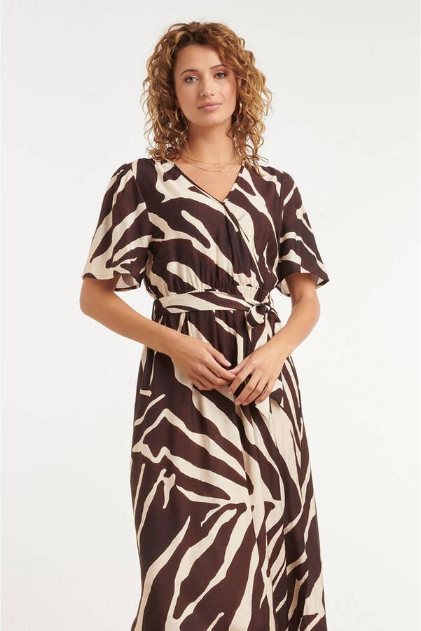 Smashed Lemon viscose midi zomerjurk met print bruin
