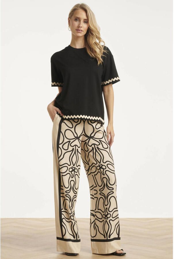 Smashed Lemon wide leg gebloemde broek met linnen ecru