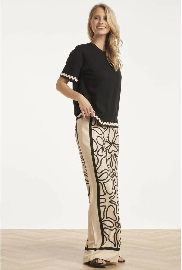 Smashed Lemon wide leg gebloemde broek met linnen ecru - Foto 2