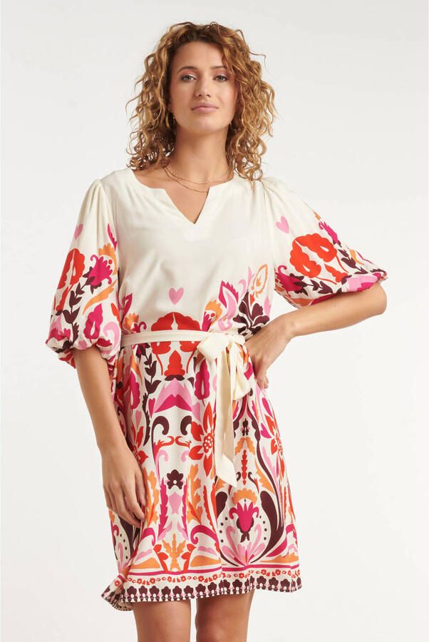 Smashed Lemon zomerjurk met ceintuur en print rood