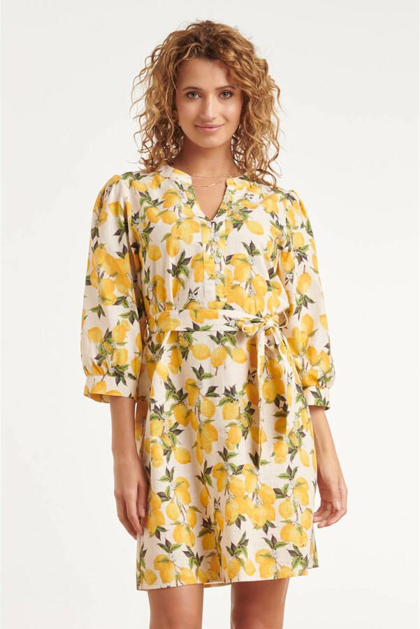Smashed Lemon zomerjurk met print geel