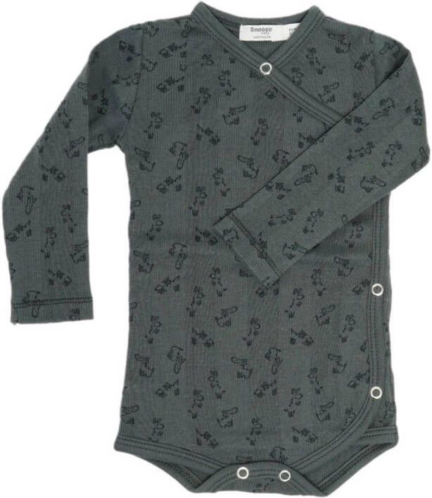 Snoozebaby romper Dark Green Groen Katoen V-hals All over print 50 56