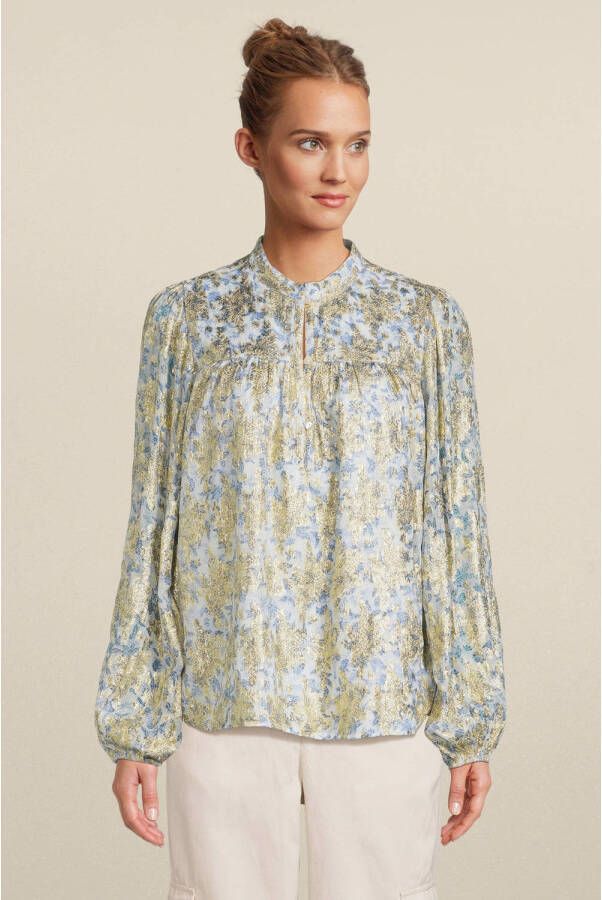 Sofie Schnoor Blauwe blouse met pofmouwen en ruchedetails Meerkleurig Dames