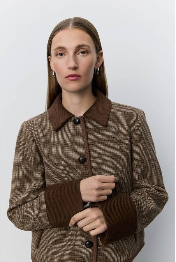 Sofie Schnoor cropped geruite corduroy blazer met wol bruin