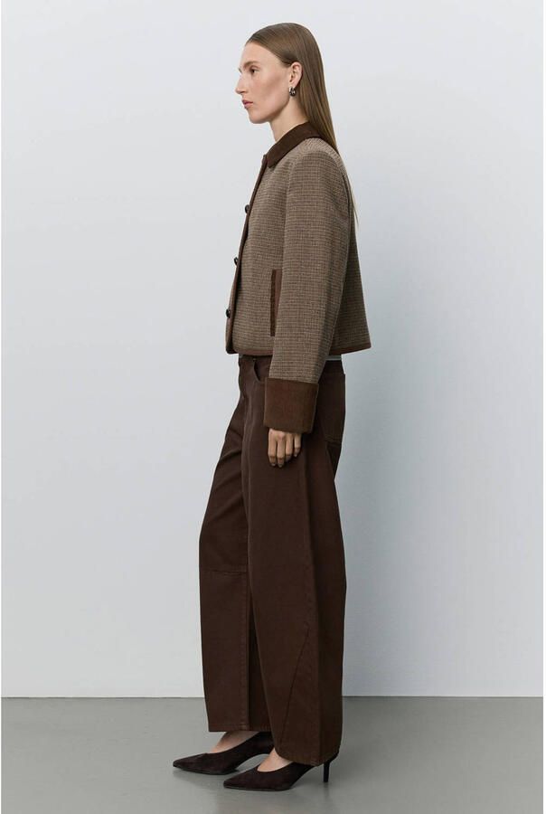 Sofie Schnoor cropped geruite corduroy blazer met wol bruin - Foto 3