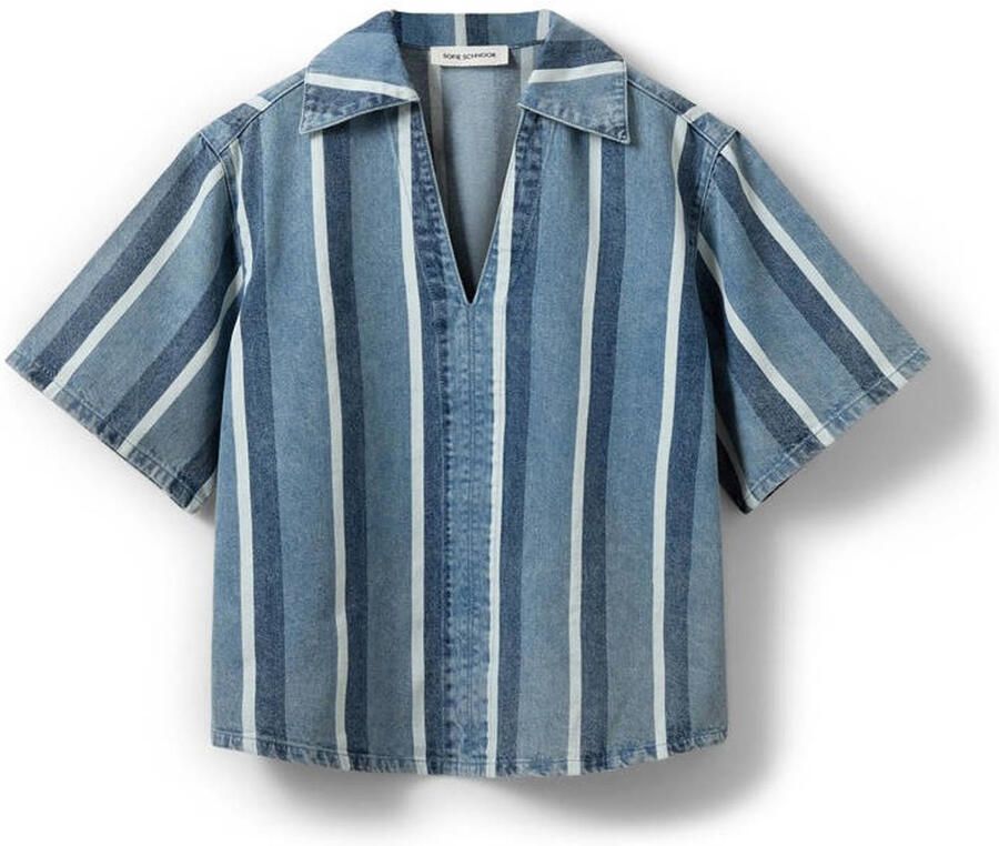 Sofie Schnoor gestreepte top light blue denim - Foto 3