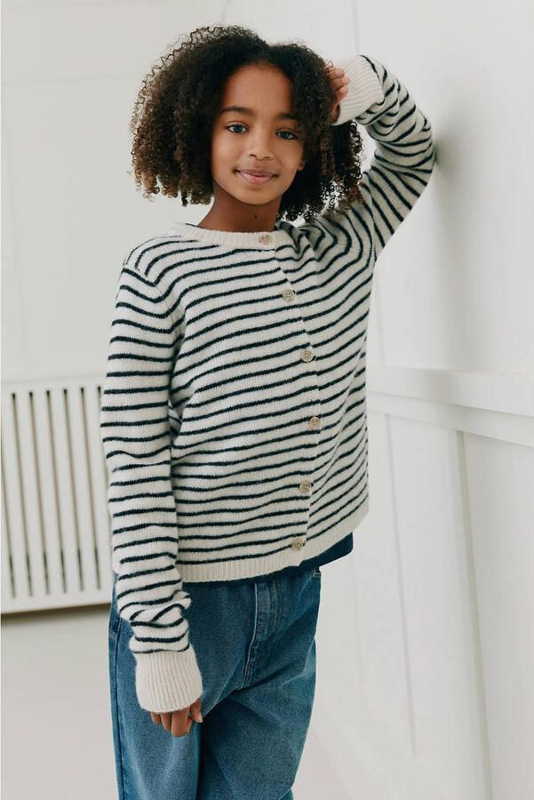 Sofie Schnoor girls gebreide gestreept vest met wol ecru