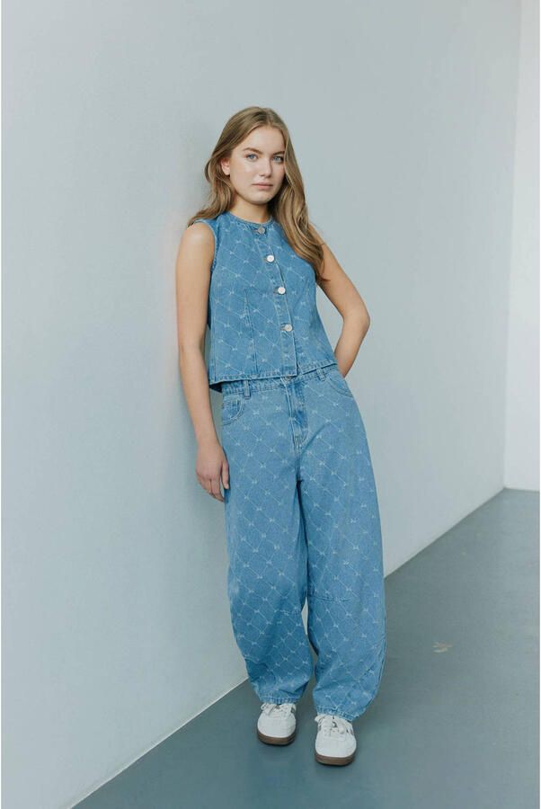 Sofie Schnoor girls high waist barrel jeans medium blue denim