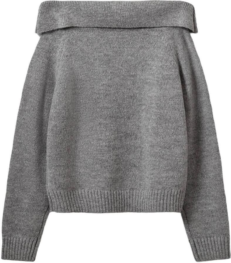 Sofie Schnoor girls off shoulder gebreide trui met wol grijs