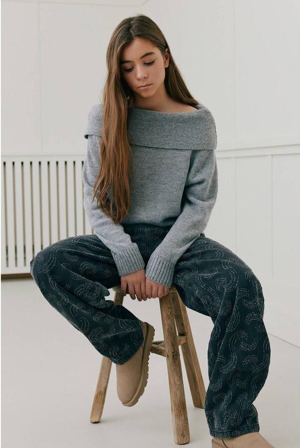 Sofie Schnoor girls off shoulder gebreide trui met wol grijs Effen - Foto 2