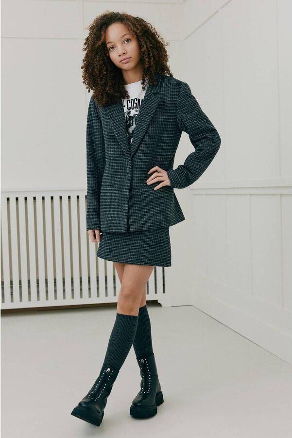 Sofie Schnoor girls regular fit pied-de-poule blazer grijs Meisjes Katoen Reverskraag - Foto 2