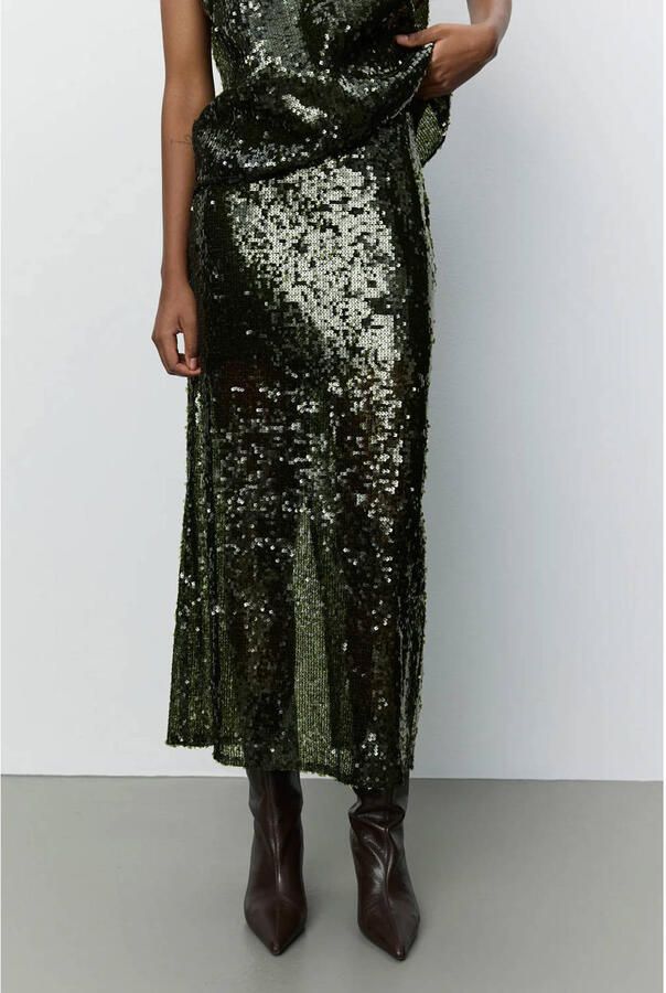 Sofie Schnoor midi rok met pailletten donkergroen
